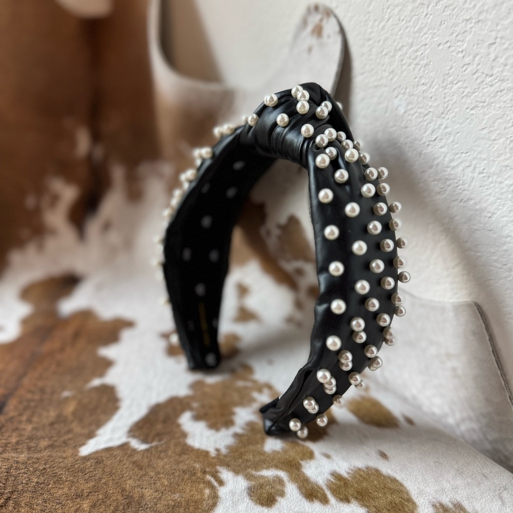Lele Sadoughi Pearl Studded Black Knot Headband